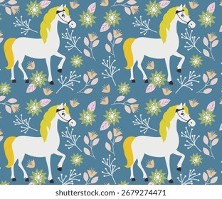 Patrón con un caballo y flores, símbolo del año.