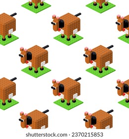 Pattern of a horse in isometry on a white background. Vector