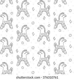 Pattern horse toy, plaything, bauble, clay, loam, childish, baby, childlike, infant, infantile, babyish, dolly, toy for children, painting, seamless