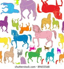 pattern of  horses silhouettes, doodle drawing isolated on white