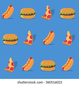 Pattern hot dog and burger and pizza