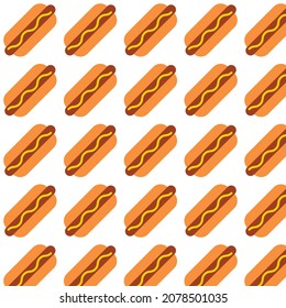 Pattern with a hot dog on a white background. The concept of fast street food. Can be used as a background.