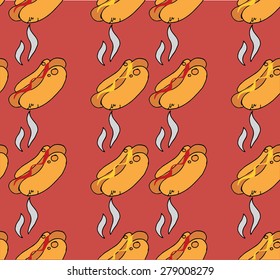 Pattern with hot-dog. Simple seamless vector. Hand draw illustration.