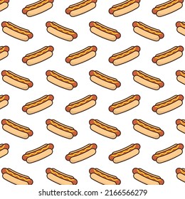 Pattern of hotdog in white background with mini doodle (icons). Vector Illustration