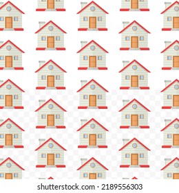 Pattern of house in transparent background (PNG) with mini doodle (icons). Vector Illustration