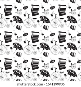 Pattern of household items in retro style. Vector illustration.