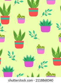 Patrón con plantas domésticas, verdes, hojas
