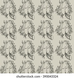 Pattern of human head with horn of plenty Vector Illustration