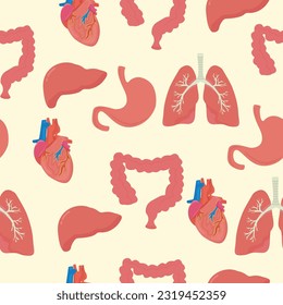 Pattern human organs liver intestines heart vector illustration