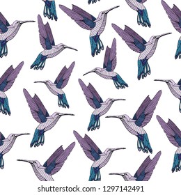 Pattern with humming bird. White background. For cloth, wrapping paper, etc.