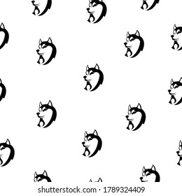 Pattern - Husky dog ​​- monochrome black and white silhouette.