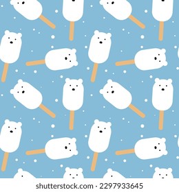Pattern Ice cream blue background template. Ice cream in shape of polar bear on stick. Vector illustration