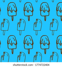 Pattern with ice cream. Blue-green background. It can be used in the design of food delivery services, cafe menus, etc