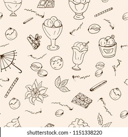 Pattern, ice cream brown contour on a light background. Vector