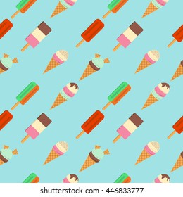 Pattern of Ice Cream Flat Icon. Vector Illustration. Summer isolated pattern.