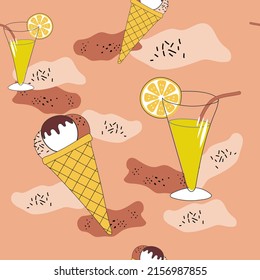 Pattern Ice cream and juice. Seamless vector illustration