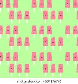 Pattern with ice cream on green background. 