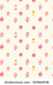 Pattern with ice cream on ivory background. Can use for birthday card, the children's menu, packaging, textiles, fabrics, wallpaper