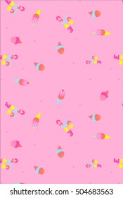 Pattern with ice cream on pink background. Can use for birthday card, the children's menu, packaging, textiles, fabrics, wallpaper