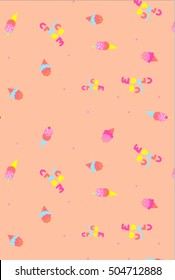 Pattern with ice cream on pink background. Can use for birthday card, the children's menu, packaging, textiles, fabrics, wallpaper