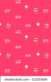 Pattern with ice cream on pink background. Can use for birthday card, the children's menu, packaging, textiles, fabrics, wallpaper