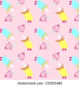 Pattern with ice cream on pink background. Can use for birthday card, the children's menu, packaging, textiles, fabrics, wallpaper