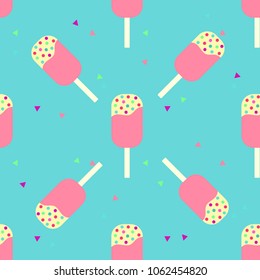Pattern with ice cream. Seamless Background with colorful ice cream   . Stylized seamless fashion pattern. Vector illustration. Feminine illustration. Trend cancdy card for girl.
