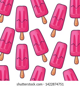 pattern of ice cream in stick kawaii character