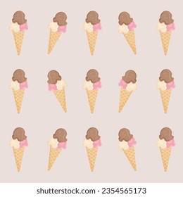 pattern ice cream in a three-ball cone, pastel colors