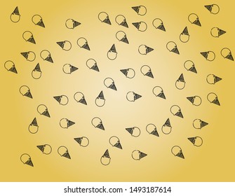 Pattern ice cream vector, black outline, yellow background.