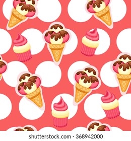 Pattern Ice Cream vector illustration eps 10. Background of texture strawberry and vanilla Ice Cream dessert.