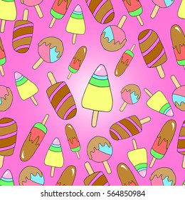 Pattern of ice creams. Ice cream vector illustration isolated. restaurant menu design element. Printing, drink, icon, logo, poster, postcard, art, object. Appetizing food image. Eps10. Doodle's Style.