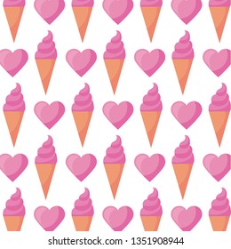 pattern of ice creams and cute hearts