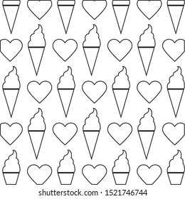 pattern of ice creams and cute hearts vector illustration design