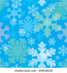 Pattern with ice snow flakes on blue background, winter vector background