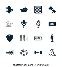 Pattern icon. collection of 16 pattern filled and outline icons such as puzzle, laundry, bow tie, chess board, microphone. editable pattern icons for web and mobile.