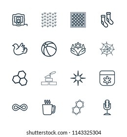 Pattern icon. collection of 16 pattern outline icons such as mug, measure tape, beach ball, flower, socks, chemical structure, bird. editable pattern icons for web and mobile.