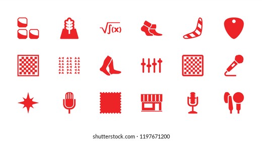 Pattern icon. collection of 18 pattern filled icons such as boomerang, socks, chess board, equalizer, tree, field, brick wall. editable pattern icons for web and mobile.