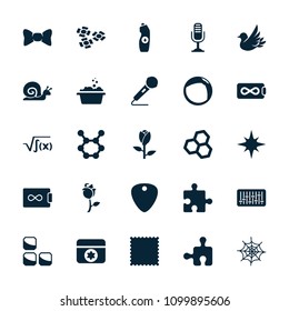 Pattern icon. collection of 25 pattern filled icons such as rose, chemical structure, water bottle, microphone, flower. editable pattern icons for web and mobile.