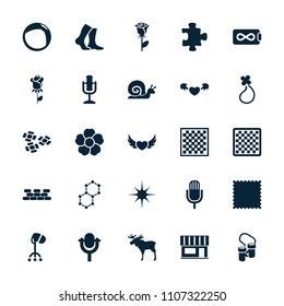 Pattern icon. collection of 25 pattern filled icons such as moose, puzzle, hair dryer, rose, chess board, flower, star, microphone. editable pattern icons for web and mobile.