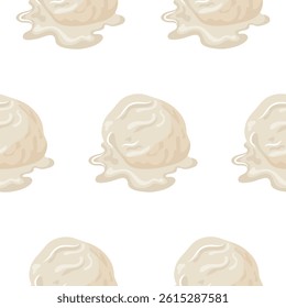pattern with icon of a scoop of white vanilla ice cream melting, for various summer designs