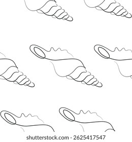 pattern with an icon of a sea creature, namely a shell, drawn with a thin line in a line art style, for various marine designs and company logos