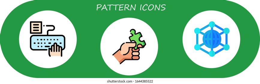 pattern icon set. 3 flat pattern icons. Included type, puzzle, network icons