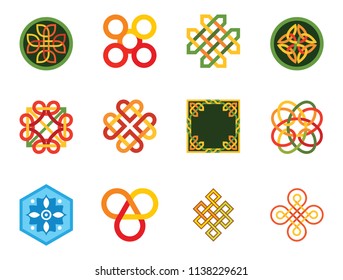 Pattern Icon Set. Hexagon Pattern Infinite Knot Traditional Knot Chinese Amulet Round Pattern Creative Element Square Pattern Eternal Symbol Decorative Element Auspicious Symbol Endless Knot
