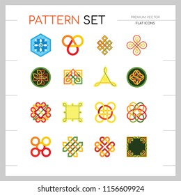 Pattern Icon Set. Hexagon Infinite Traditional Knot Chinese Amulet Round Creative Square Pattern Eternal Knot Decorative Element Auspicious Symbol Endless Knot