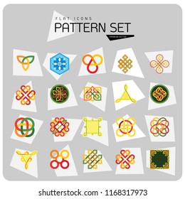 Pattern Icon Set. Hexagon Infinite Traditional Knot Chinese Amulet Round Creative Square Pattern Eternal Knot Decorative Element Auspicious Symbol Endless Knot