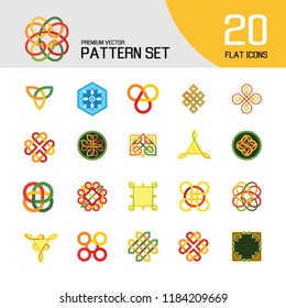 Pattern Icon Set. Hexagon Infinite Traditional Knot Chinese Amulet Round Creative Square Pattern Eternal Knot Decorative Element Auspicious Symbol Endless Knot
