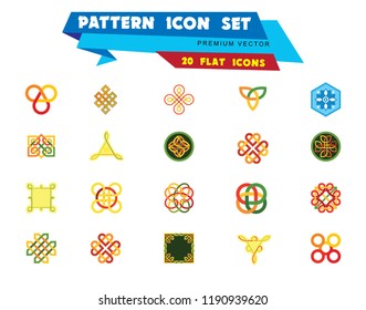 Pattern Icon Set. Hexagon Infinite Traditional Knot Chinese Amulet Round Creative Square Pattern Eternal Knot Decorative Element Auspicious Symbol Endless Knot