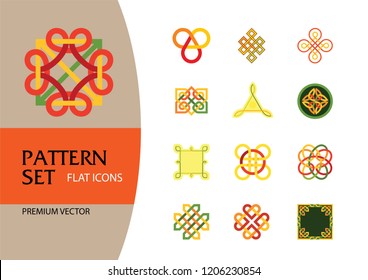 Pattern Icon Set. Hexagon Infinite Traditional Knot Chinese Amulet Round Creative Square Pattern Eternal Knot Decorative Element Auspicious Symbol Endless Knot