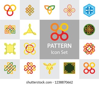 Pattern Icon Set. Hexagon Infinite Traditional Knot Chinese Amulet Round Creative Square Pattern Eternal Knot Decorative Element Auspicious Symbol Endless Knot